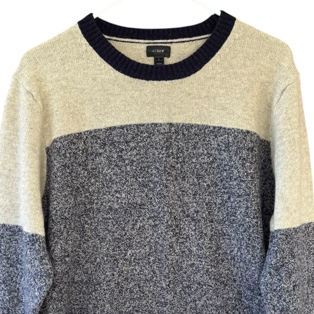 J. CREW Men's Large 100%‎ Lambs Wool Preppy Crewneck Colorblock Pullover Sweater